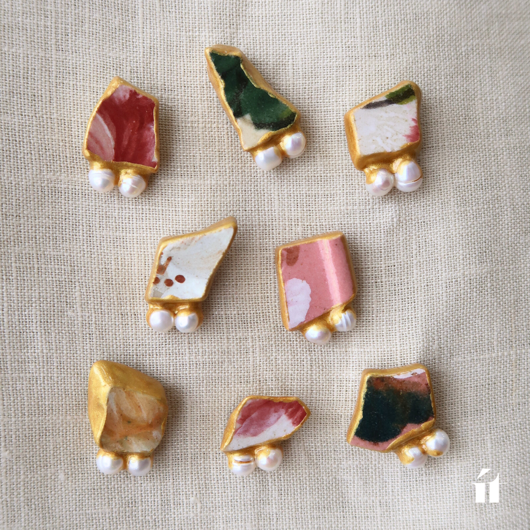 Shiro (M) Kintsugi Pearl Earrings | Song Be Pottery | ít ít Việt Nam ...