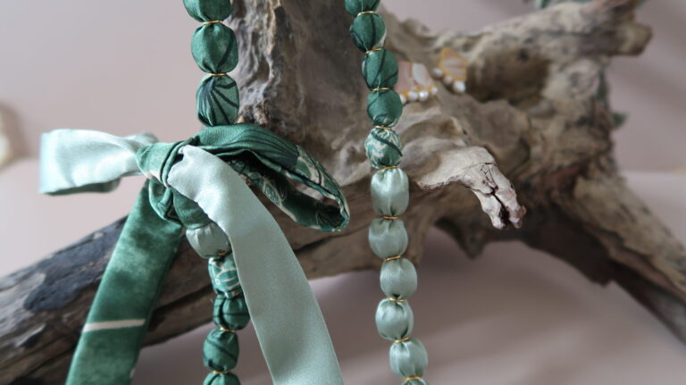 Handmade accessories made using leftover Ao Dai fabric scraps