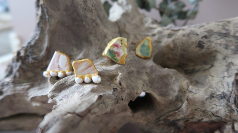 Unique Kintsugi-inspired earrings made from Song Be ceramics
