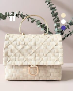 Urban Weave Bag in beige color, lightweight and durable PP tape basket shoulder bag