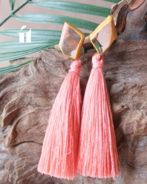 Pink tassel Kintsugi earring Ito collection made with Song Be pottery shard and gold leaf