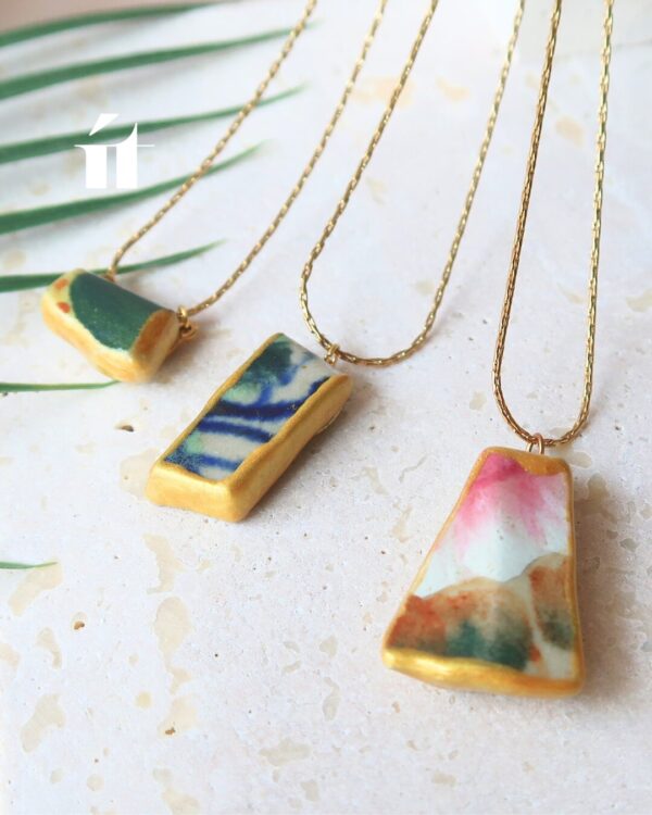 Kintsugi Necklace Kakera Collection - Three Variations Three Kintsugi necklaces from the Kakera collection made with Song Be pottery shards, resin, and gold leaf