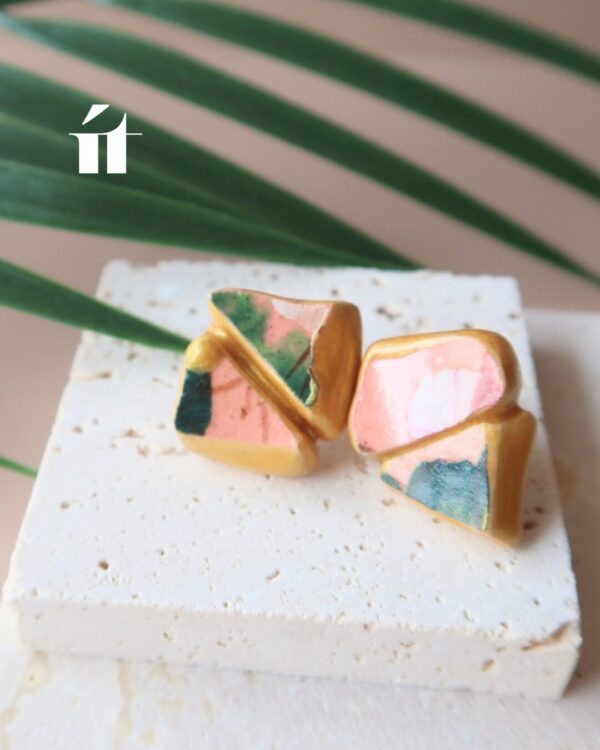 Kintsugi Earrings Awase Collection - Single Pair One pair of Kintsugi earrings from the Awase collection, made with Song Be pottery shards and gold leaf